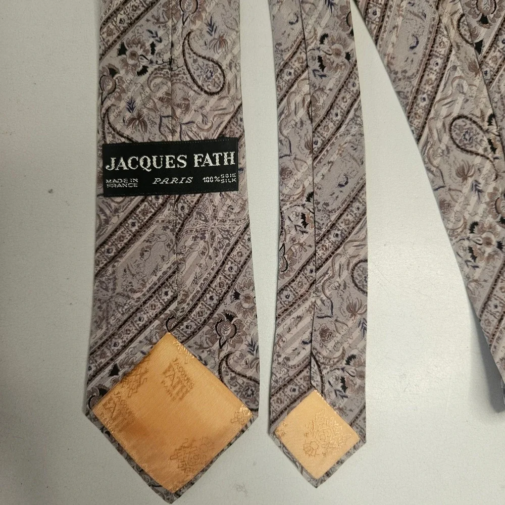 Jacques Fath Paris Mens Silk Tie Lot of 3 Vintage Paisley Geometric Chain France